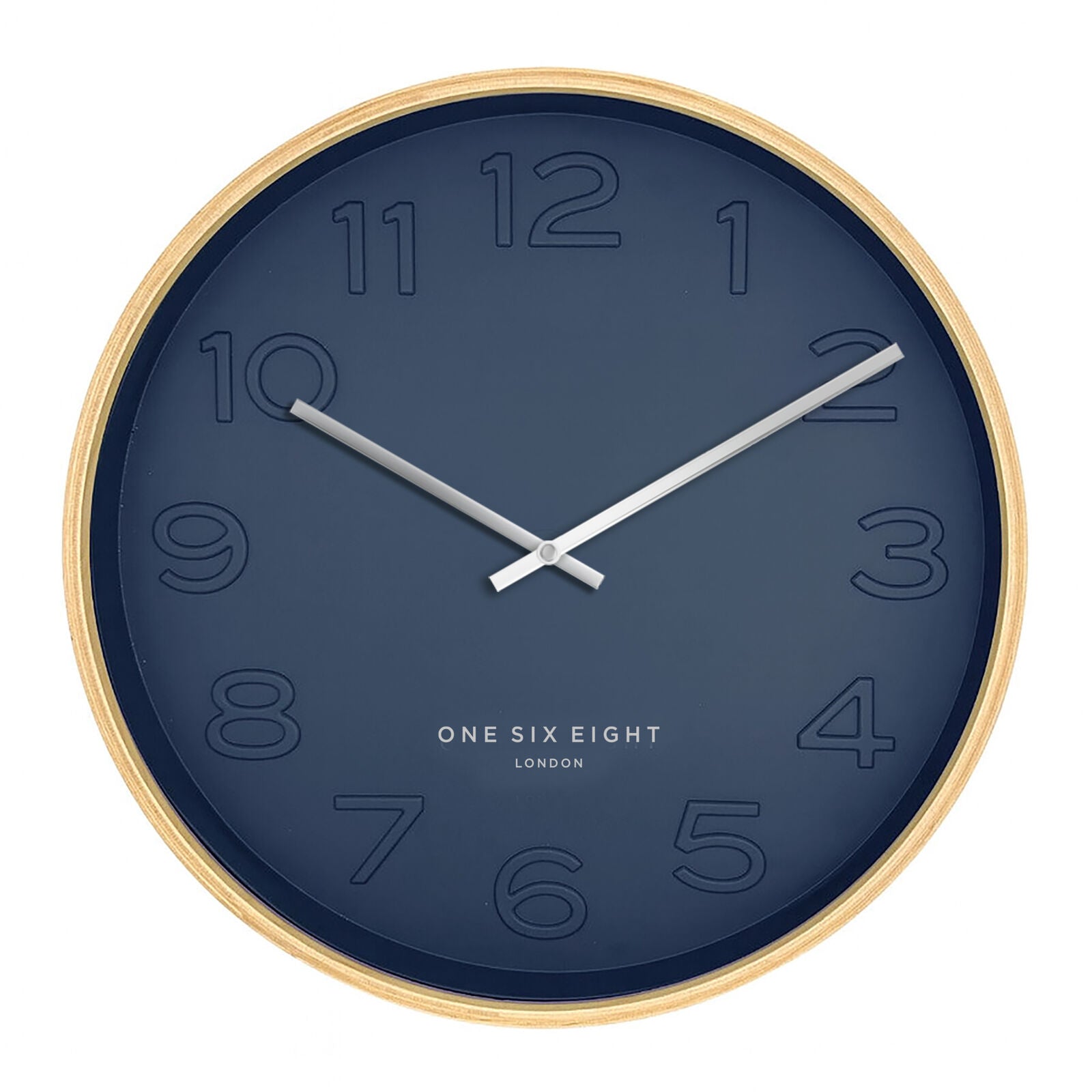 BELLA Ocean Blue 53cm Silent Wall Clock – side angle view | One Six Eight London