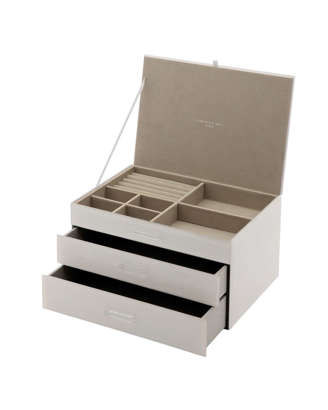 GABRIELLA Cloud Grey XL Jewellery Box – side angle view | One Six Eight London