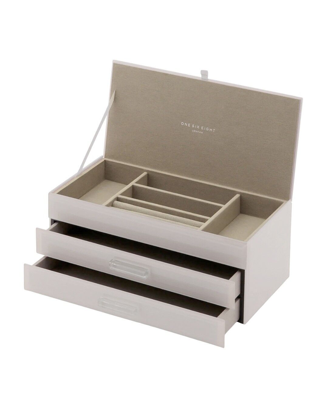 GABRIELLA Cloud Grey Large Jewellery Box – designer jewellery box for stylish home decor | One Six Eight London