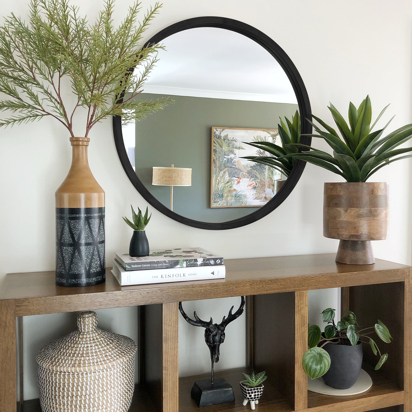 TINA 80cm Black Solid Wood Mirror