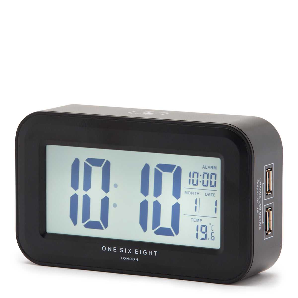 RIELLY Black Digital Rectangle Alarm Clock - One Six Eight London