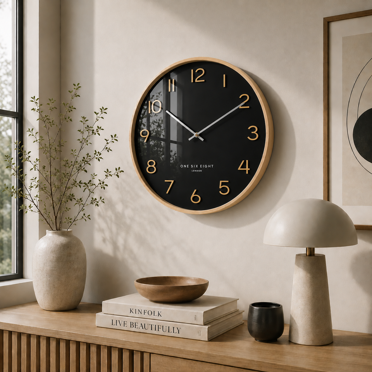 WALLACE Black 41cm Silent Wall Clock | One Six Eight London