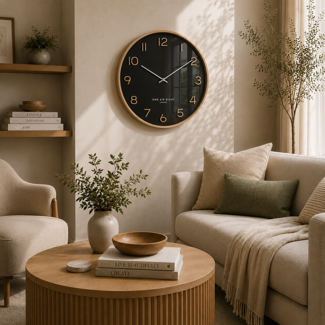 WALLACE Black53cm Silent Wall Clock | One Six Eight London