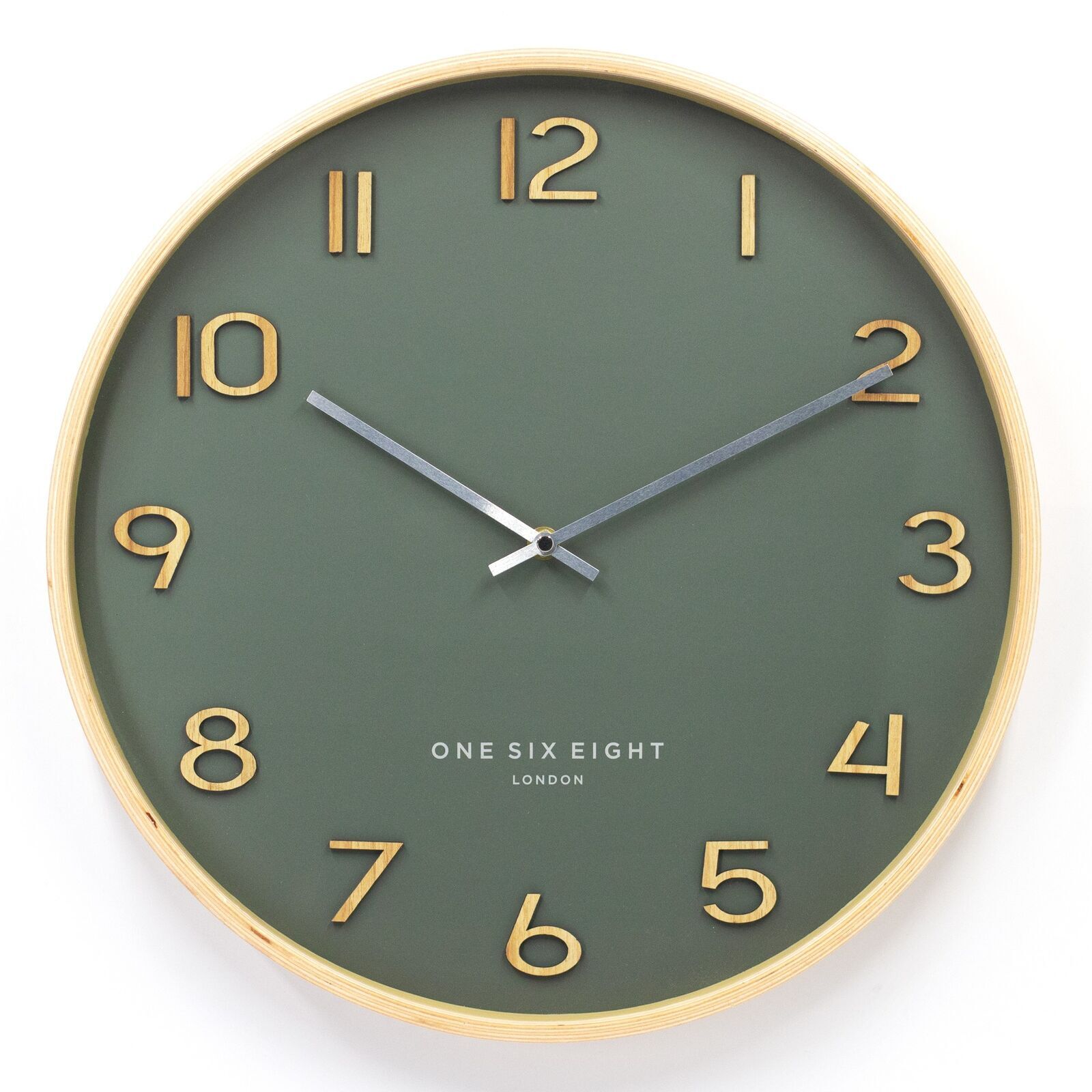 WALLACE Olive Green 30cm Silent Wall Clock | One Six Eight London