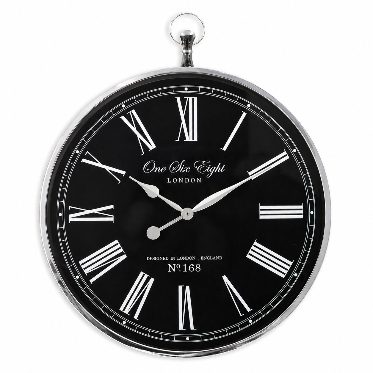 CHARLIE Black 70cm Roman Wall Clock – designer wall clock for stylish home and office decor | One Six Eight London