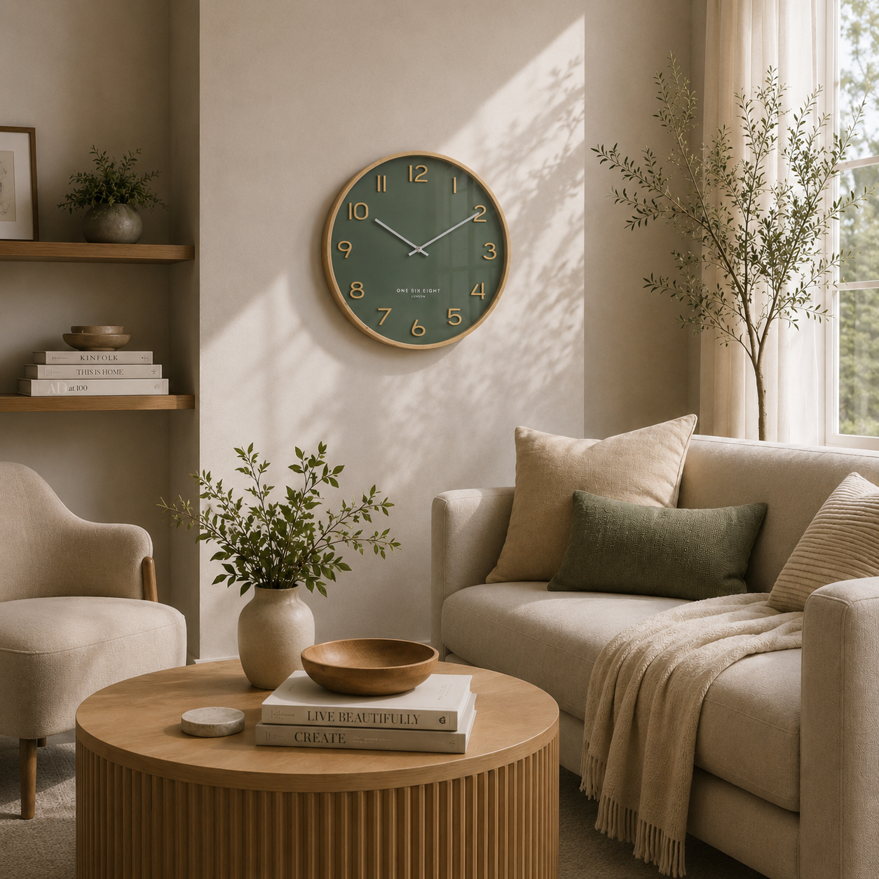WALLACE Olive Green 53cm Silent Wall Clock | One Six Eight London