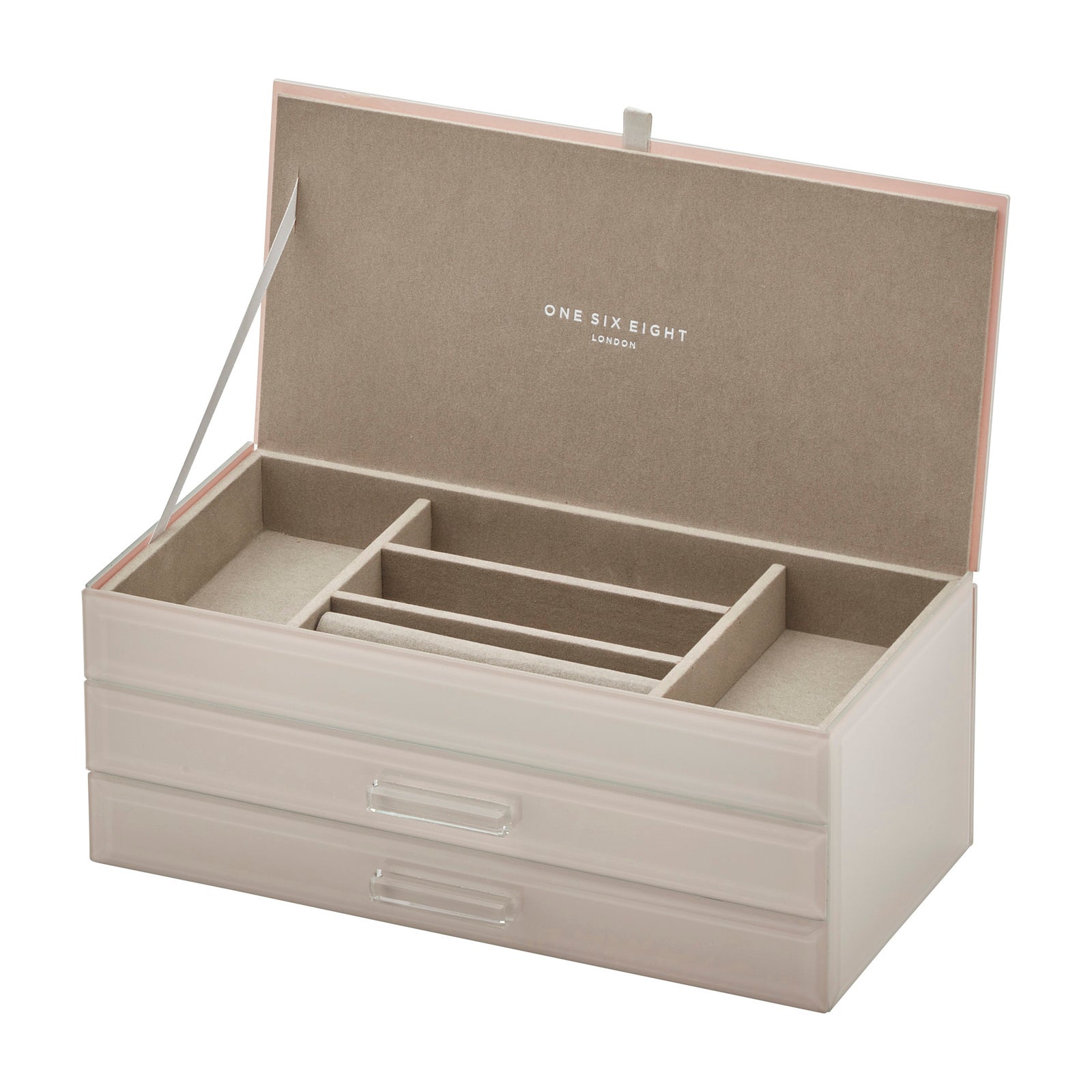 GABRIELLA Cloud Grey Large Jewellery Box – close-up detail view | One Six Eight London
